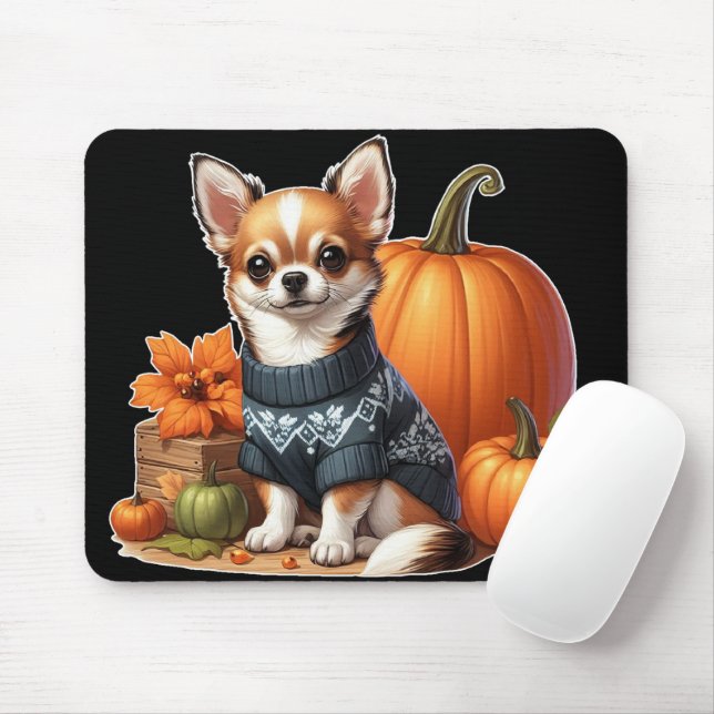 Cute Chihuahua in Sweater with Pumpkins  Mouse Pad (With Mouse)