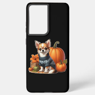 Cute Chihuahua in Sweater with Pumpkins Samsung Galaxy S21 Ultra Case