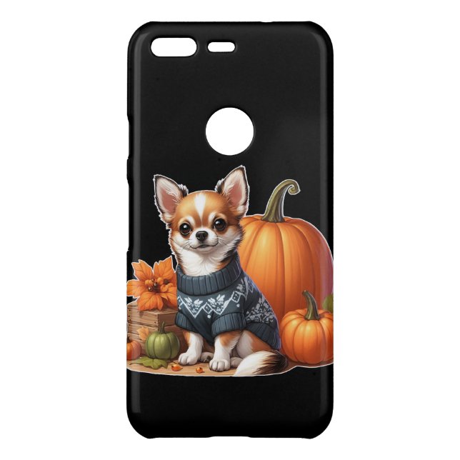 Cute Chihuahua in Sweater with Pumpkins  Uncommon Google Pixel Case (Back)