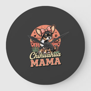 Cute Chihuahua Mama Bow Dog Mom Large Clock