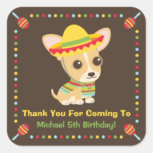 Cute Chihuahua Mexican Kids Fiesta Party Stickers