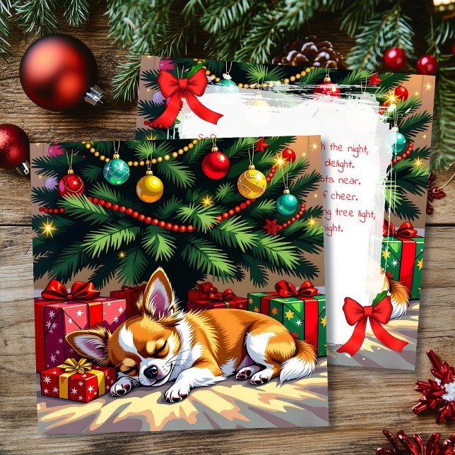 Cute Chihuahua Napping Under the Christmas Tree Holiday Card (Creator Uploaded)