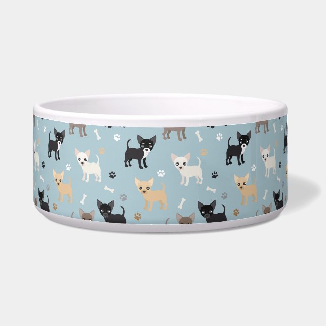Cute Chihuahua Pattern Blue Bowl (Front)