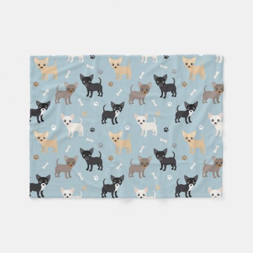 Cute Chihuahua Pattern Blue Fleece Blanket