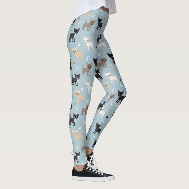 Cute Chihuahua Pattern Blue Leggings (Right)