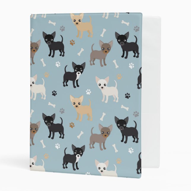 Cute Chihuahua Pattern Blue Mini Binder (Front/Inside)