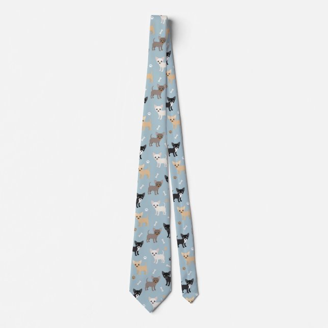 Cute Chihuahua Pattern Blue Neck Tie (Front)