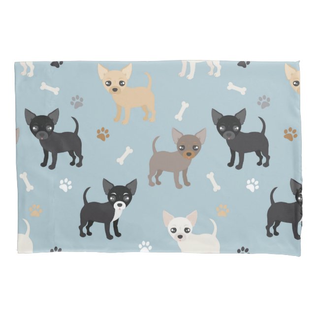 Cute Chihuahua Pattern Blue Pillow Case (Front)