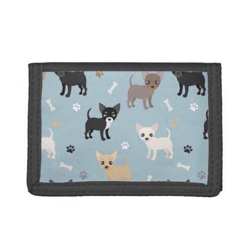 Cute Chihuahua Pattern Blue Trifold Wallet