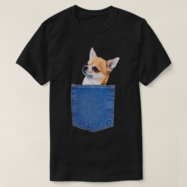 Cute Chihuahua Peeking In Pocket  T-Shirt (Design Front)
