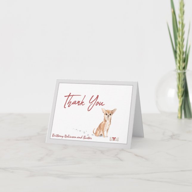 Cute Chihuahua Pet Dog Personalize Bone Ribbon  Thank You Card (Front)