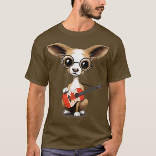 Cute Chihuahua Playing Canadian Flag Guitar T_Shirt