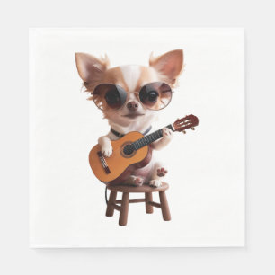 cute chihuahua playing classical guitar cartoon fu napkins