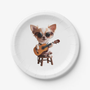 cute chihuahua playing classical guitar cartoon fu paper plates