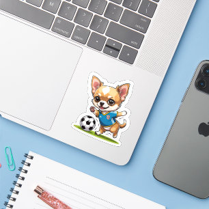 Cute Chihuahua Playing Soccer Dog Sports Kiss Cut Sticker