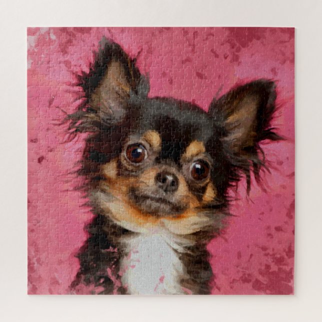 Cute Chihuahua Portrait on pastel fuchsia Jigsaw Puzzle (Vertical)