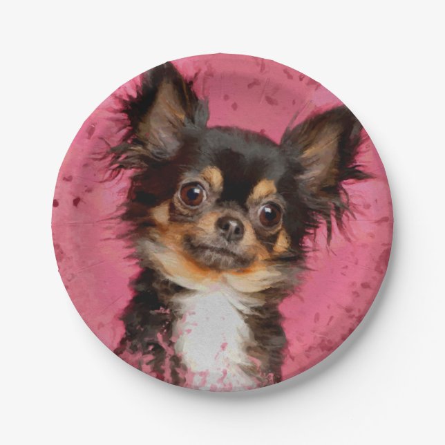Cute Chihuahua Portrait on pastel fuchsia Paper Plates (Front)