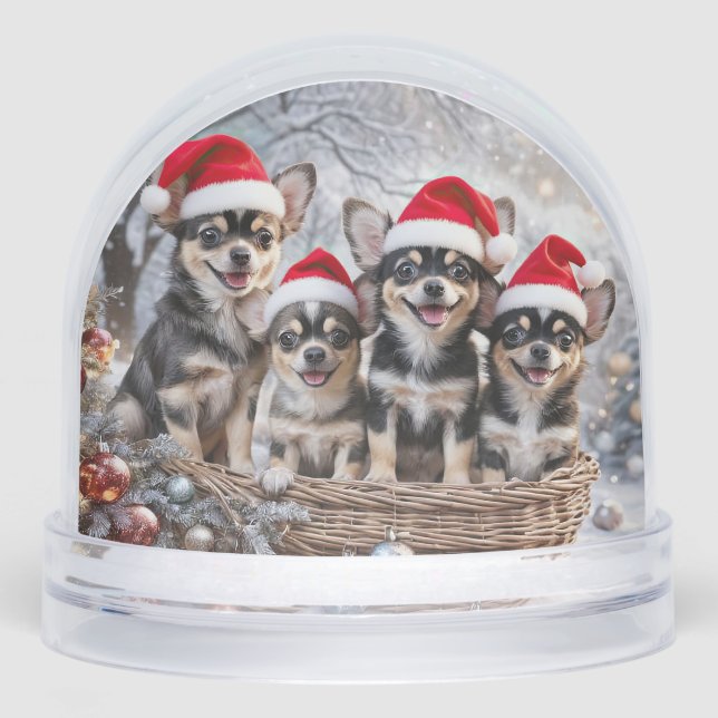 Cute Chihuahua Puppies Santa Hat  Snow Globe (Front)