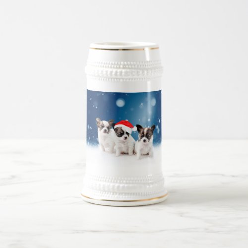 Cute Chihuahua Puppies with Santa Hat Christmas Beer Stein