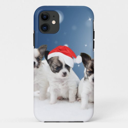 Cute Chihuahua Puppies with Santa Hat Christmas iPhone 11 Case