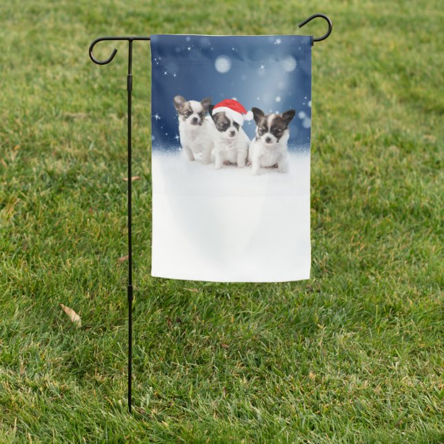 Cute Chihuahua Puppies with Santa Hat Christmas  Garden Flag (In SItu)