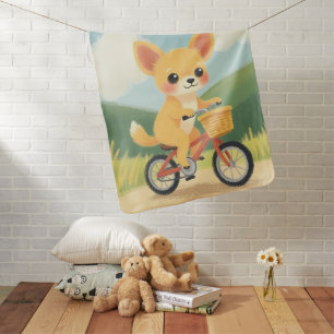 Cute Chihuahua Puppy Bicycle Pastel Baby Blanket