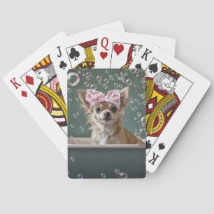 Cute Chihuahua Puppy Dog in Bathtub Poker Cards