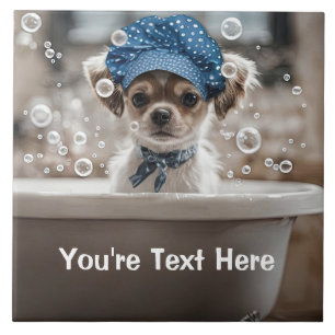 Cute Chihuahua Puppy Dog Spa Bubble Bath Ceramic Tile