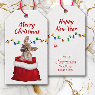 Cute Chihuahua Puppy in Santa Bag Gift Tags