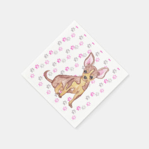 Cute Chihuahua Puppy in Watercolor and Paw Prints Napkins
