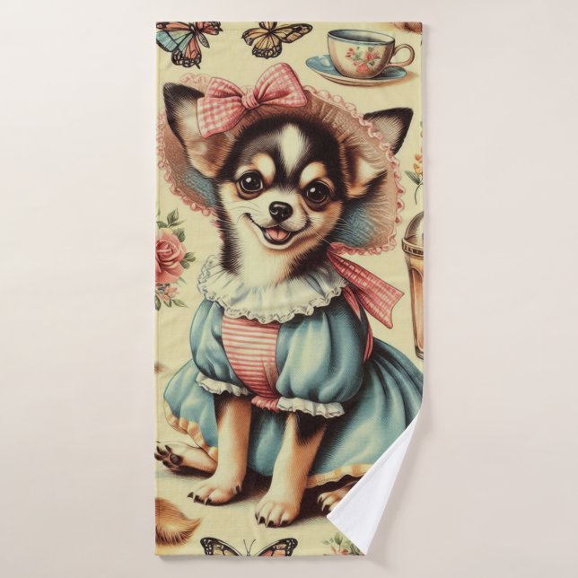 Cute Chihuahua Puppy Painting Bath Towel (Bath Towel)