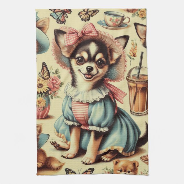 Cute Chihuahua Puppy Painting Kitchen Towel (Vertical)
