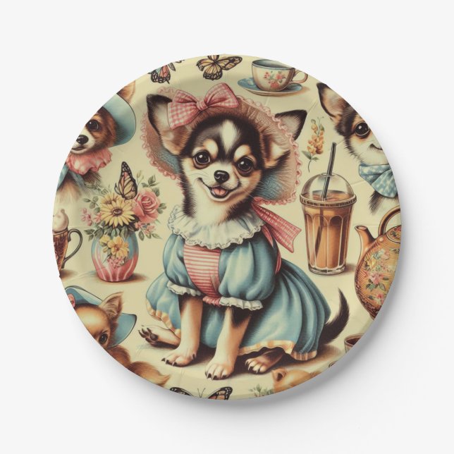 Cute Chihuahua Puppy Painting Paper Plates (Front)