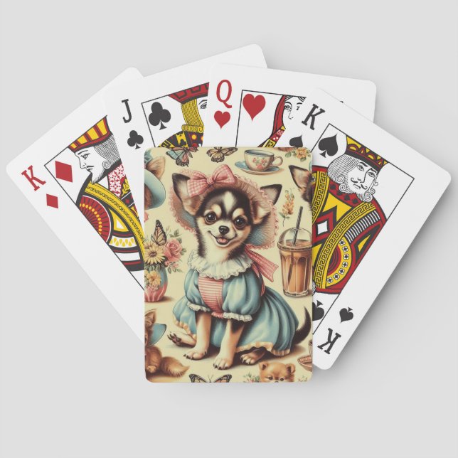 Cute Chihuahua Puppy Painting Poker Cards (Back)