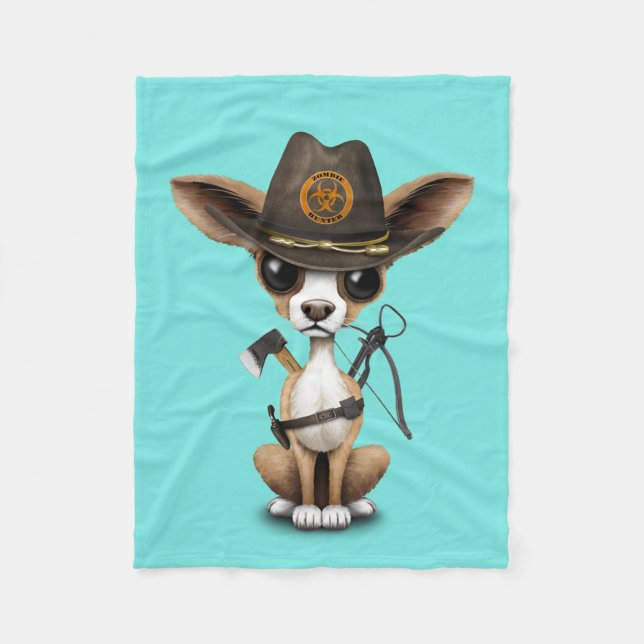Cute Chihuahua Puppy Zombie Hunter Fleece Blanket (Front)