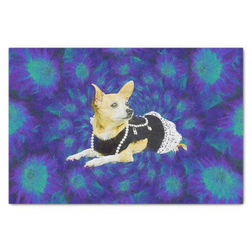 Cute Chihuahua Purple Blue Floral Art Design Tissue Paper