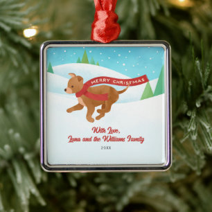 Cute Chihuahua Retriever Dog Snow Christmas Metal Ornament