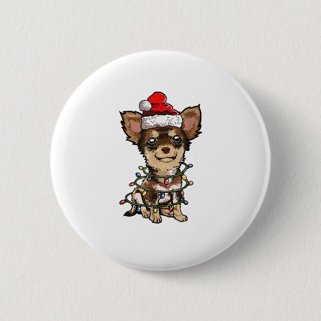 Cute Chihuahua Santa Christmas Tree Lights Xmas Do Button (Front)