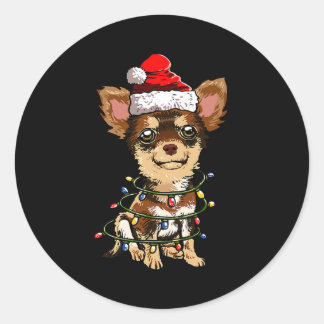 Cute Chihuahua Santa Christmas Tree Lights Xmas Do Classic Round Sticker