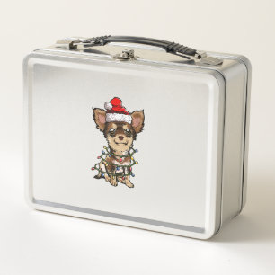 Cute Chihuahua Santa Christmas Tree Lights Xmas Do Metal Lunch Box