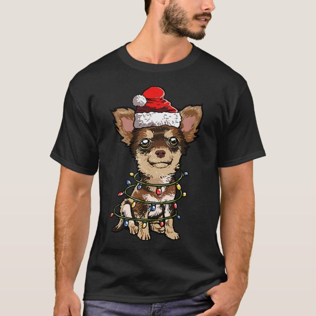 Cute Chihuahua Santa Christmas Tree Lights Xmas Do T-Shirt (Front)