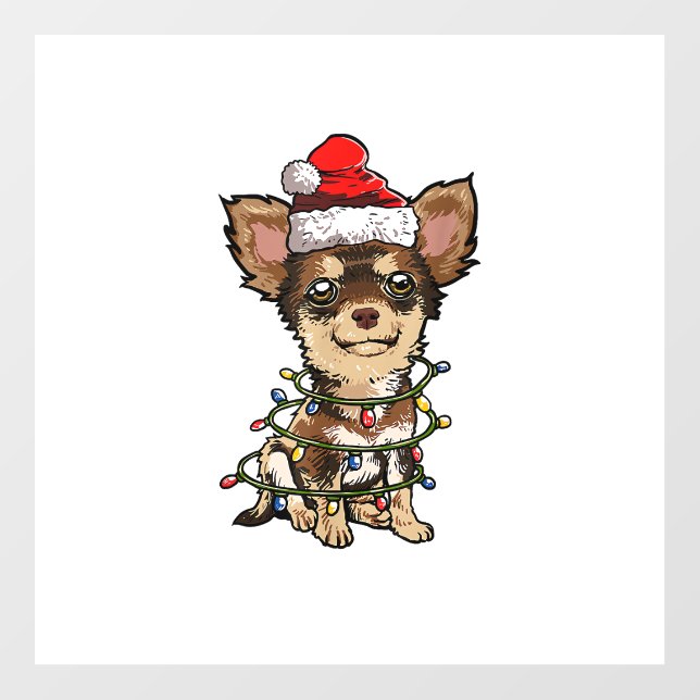 Cute Chihuahua Santa Christmas Tree Lights Xmas Do Wall Decal (Front)