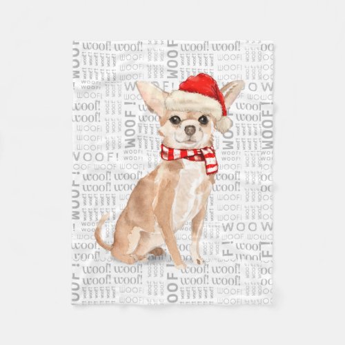 Cute Chihuahua Santa Dog Christmas Fleece Blanket