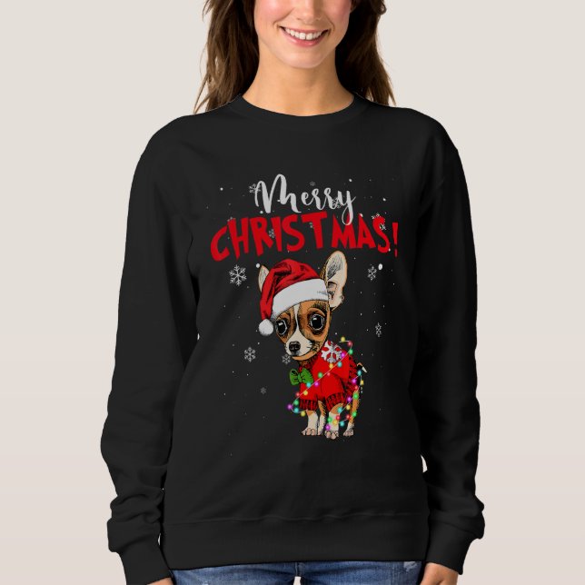 Cute Chihuahua Santa Hat Colorful Lights Merry Chr Sweatshirt (Front)