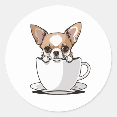 Cute chihuahua sitting in the cup of coffee classic round sticker