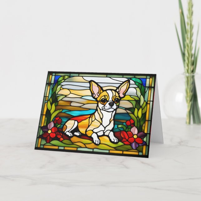 Cute Chihuahua Stained Glass Card (Front)