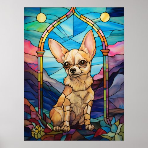 Cute Chihuahua Stained Glass Window Design Poster