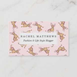 Cute Chihuahua Watercolor Painted Pink Brown Business Card