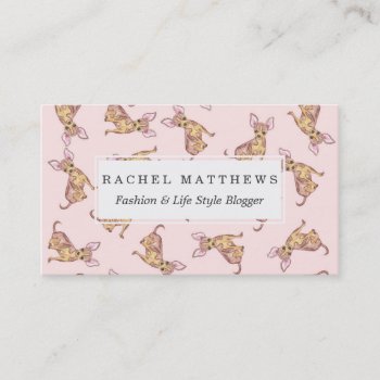 Cute Chihuahua Watercolor Painted Pink Brown Business Card by BlackStrawberry_Co at Zazzle