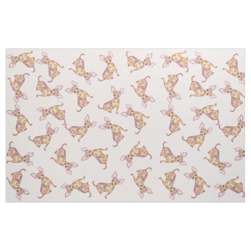Cute Chihuahua Watercolor Painted Pink Brown Fabric